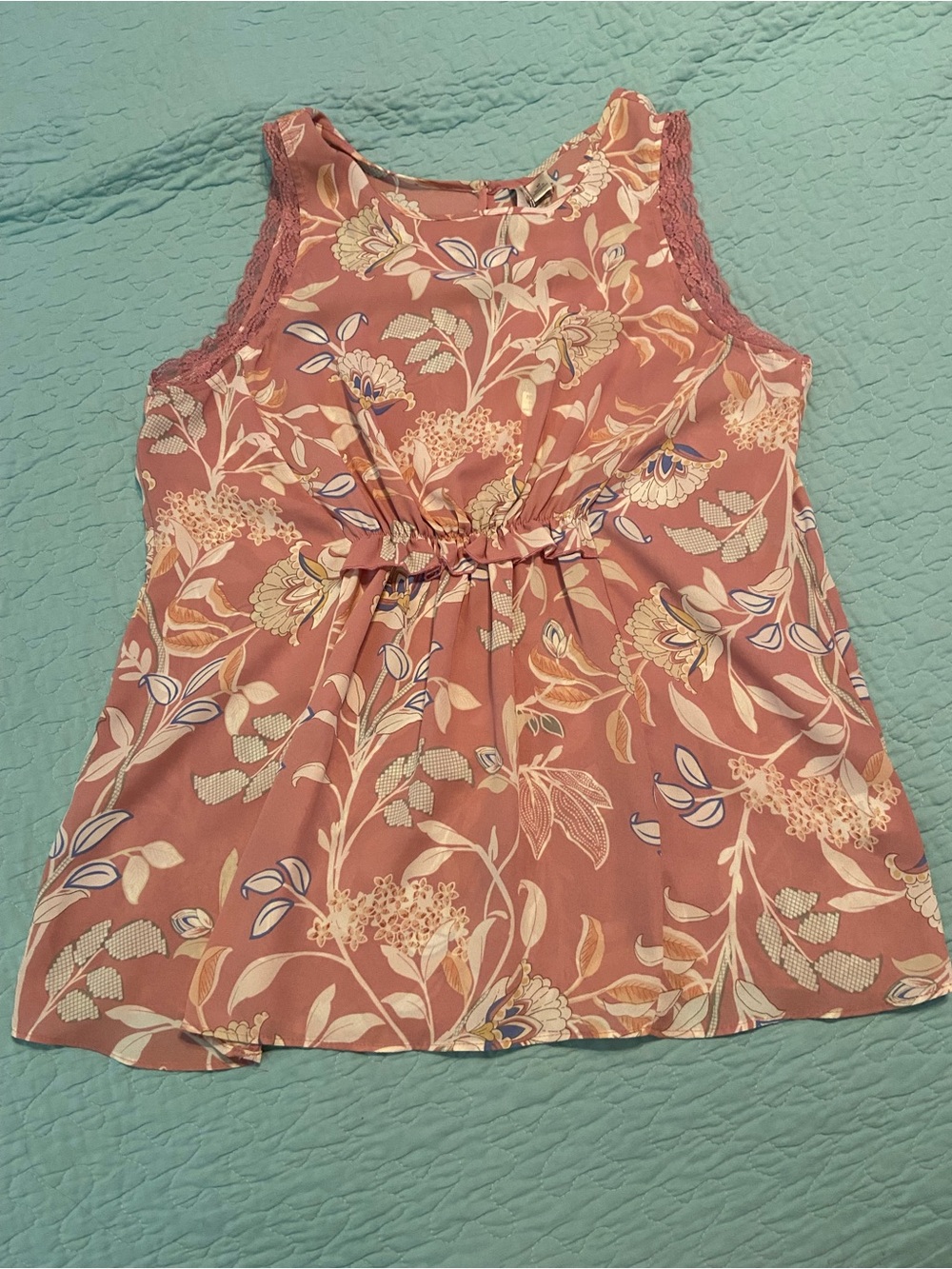 LC Lauren Conrad Dusty Rose Floral Tank with Lace Trim